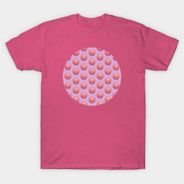 Pink Dahlia Floral Pattern T-Shirt by ellenhenryart